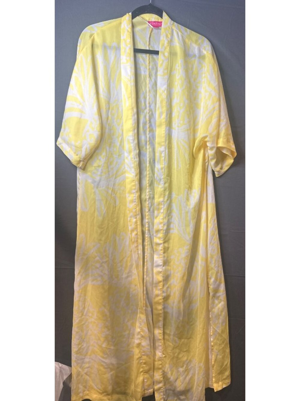 Lilly Pulitzer Womens Small Yellow White Floral Kimono Robe Duster Resortwear